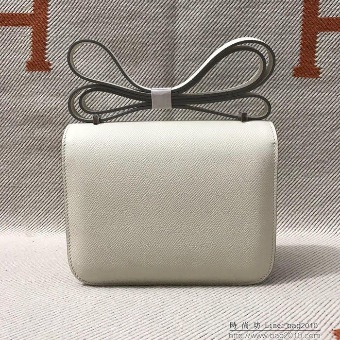 HERMES愛馬仕 H空姐包 進口原廠EP皮 頂級蜜蠟製作 街拍必備單品 奶昔白金銀 單肩斜挎包  Ama1575